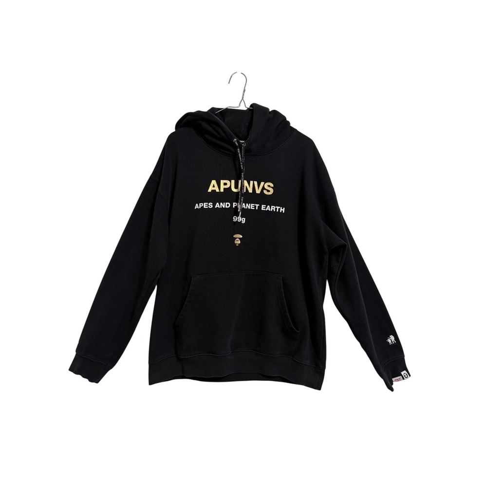 AAPE By A‎ Bathing Ape Hoodie Mens Large Black Gold APUNVS Graphic Pullover